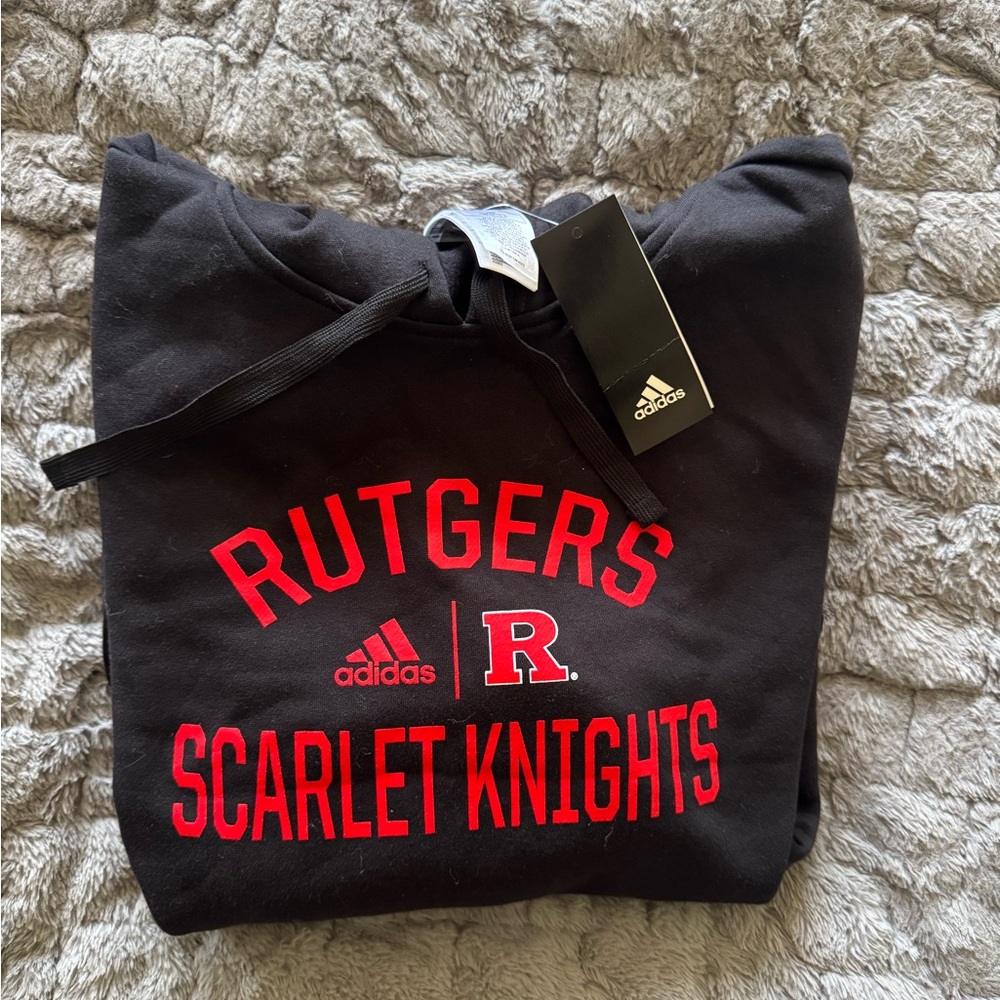 Adidas Black Hoodie with Red Rutgers Logo